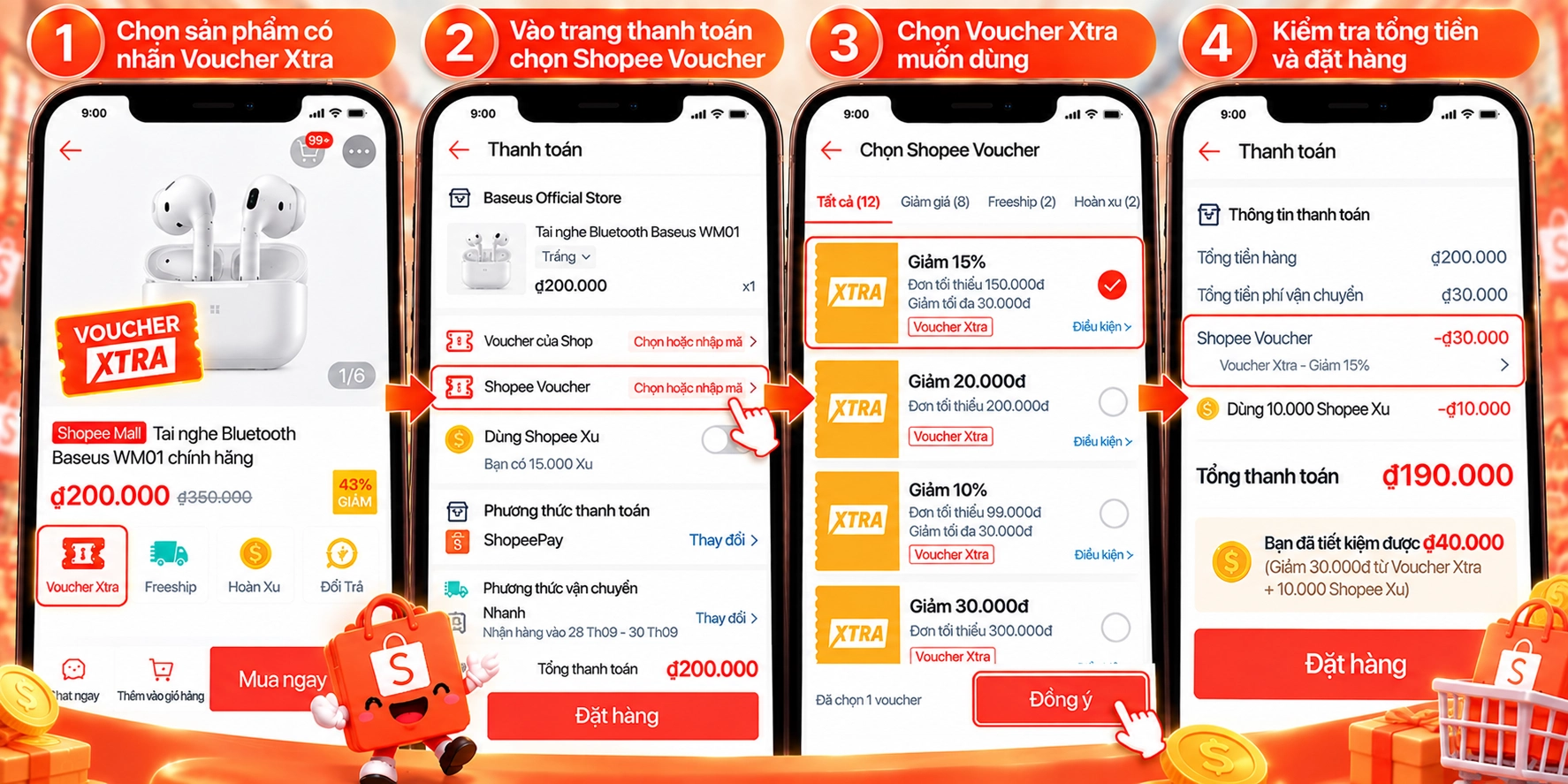 Hình minh họa cách áp dụng Voucher Xtra Shopee Hình minh họa cách áp dụng Voucher Xtra Shopee tại bước thanh toán