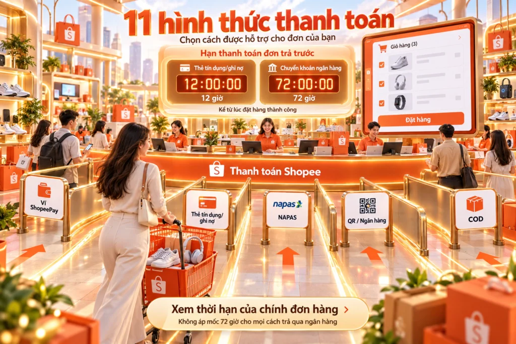 Hình minh họa chọn cách thanh toán khi đặt hàng Hình minh họa người mua chọn một trong nhiều cách thanh toán và nhắc hạn thanh toán