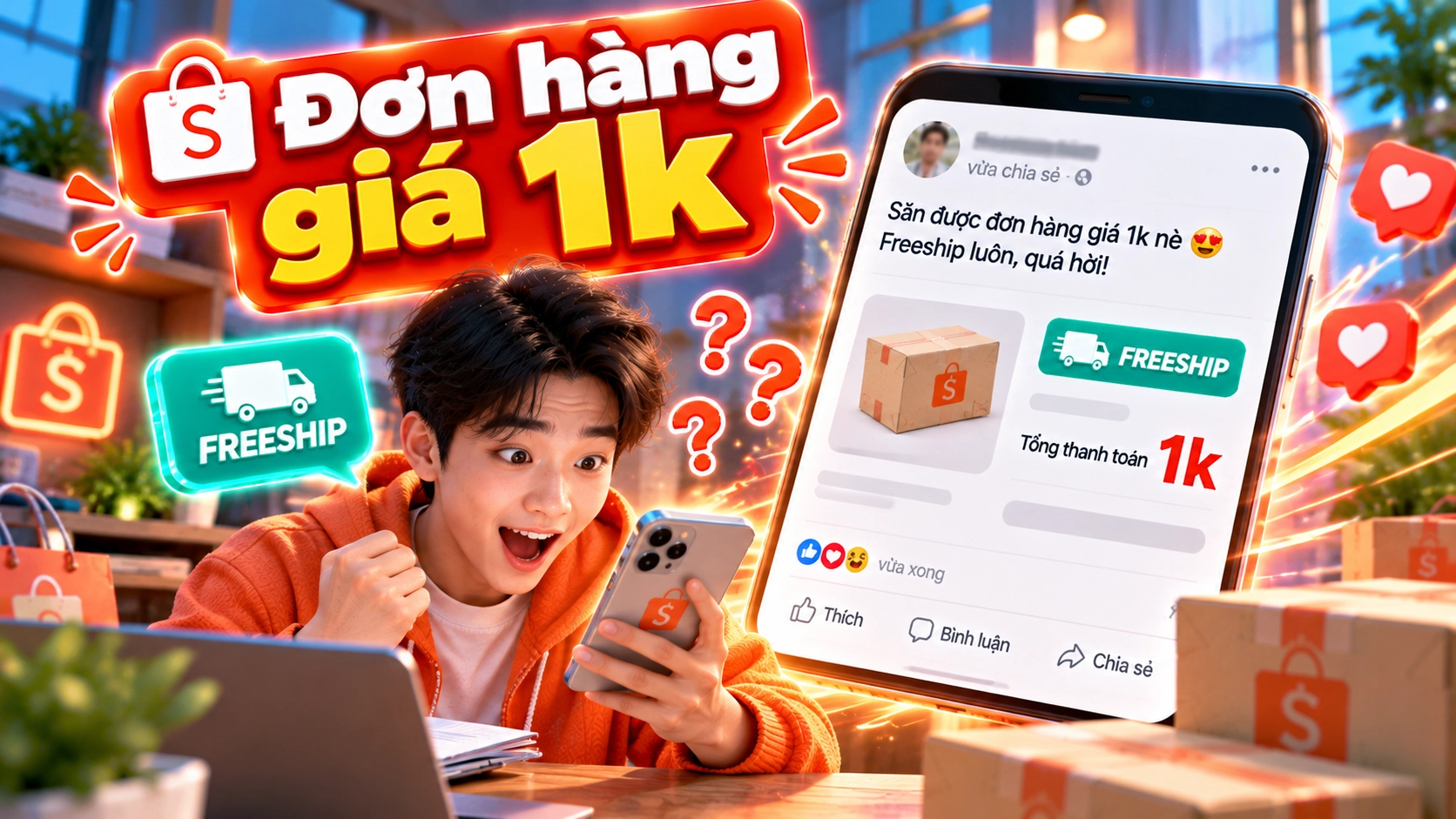 Hình minh họa đơn hàng giá 1k Hình minh họa người mua thấy đơn hàng giá 1k và freeship được chia sẻ khi săn sale Shopee