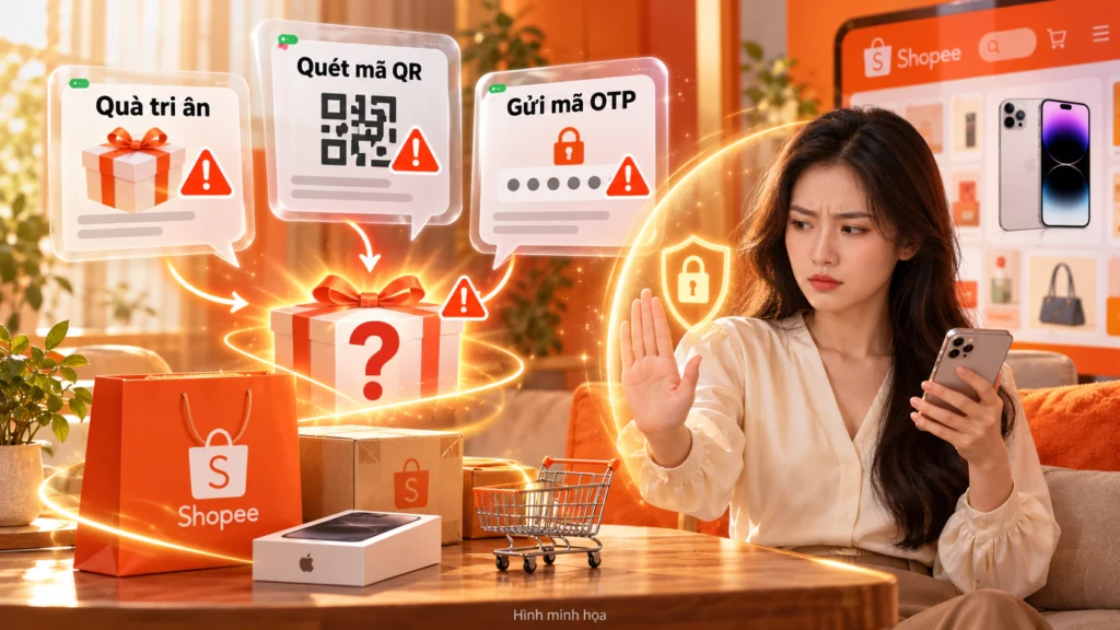Hình minh họa cảnh báo tin nhắn lạ mời nhận quà iPhone miễn phí trên điện thoại
