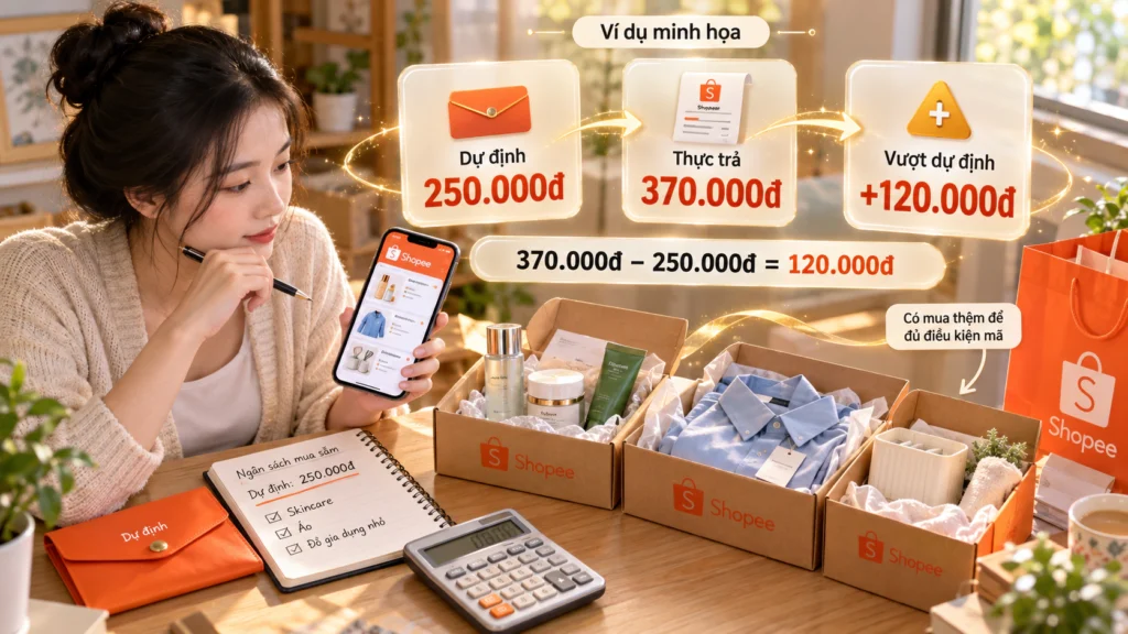 Hình minh họa người mua đối chiếu đơn hàng đã đặt với ngân sách ban đầu