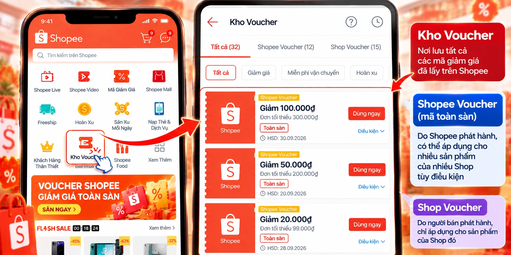 Hình minh họa cách tìm mã giảm giá toàn sàn trong Kho Voucher
