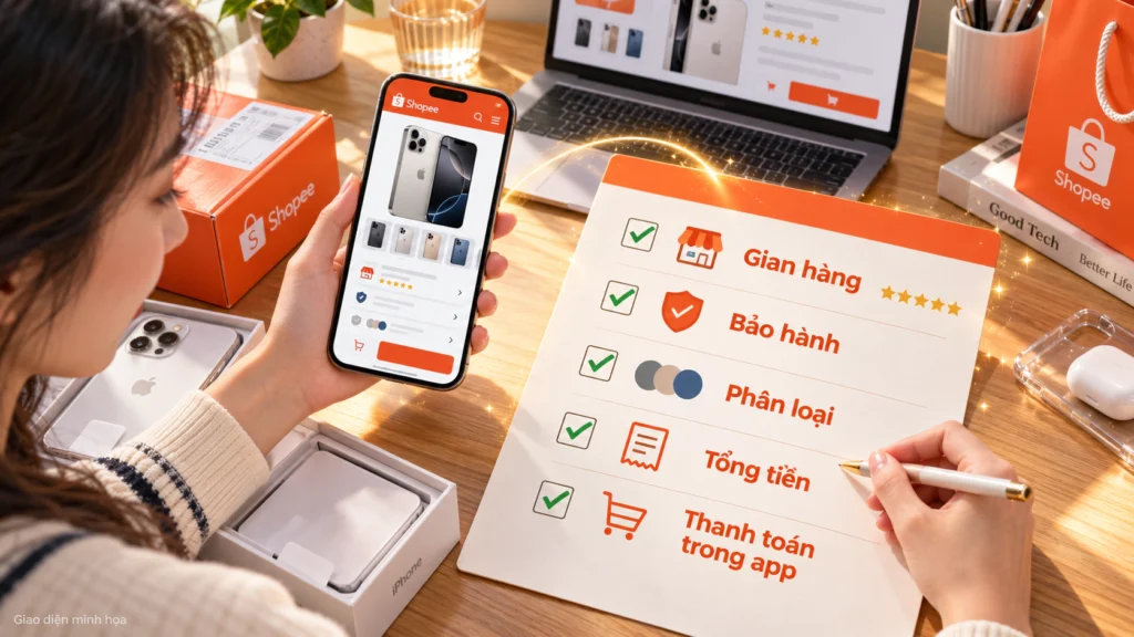 Hình minh họa danh sách 5 bước kiểm tra deal điện thoại giá rất thấp trên Shopee