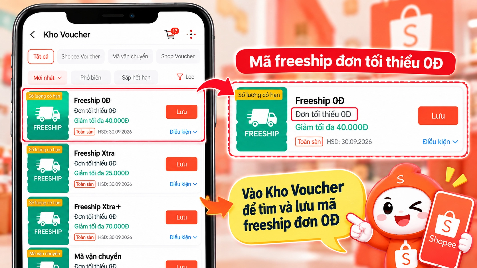 Hình minh họa tìm mã freeship đơn 0đ Hình minh họa cách tìm mã miễn phí vận chuyển đơn 0đ trên Shopee