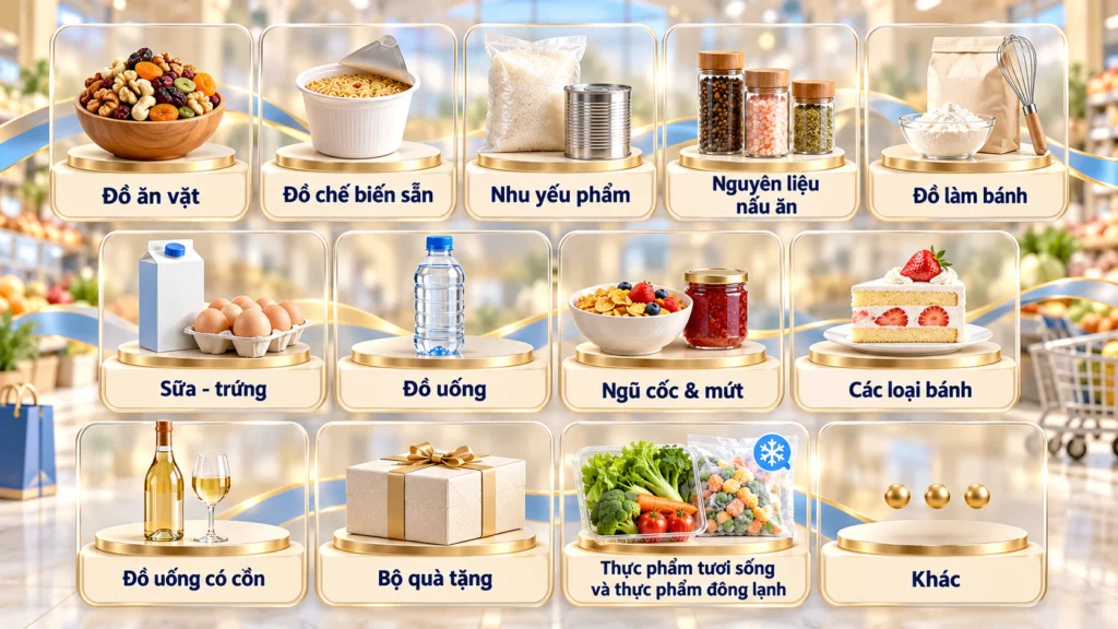 Hình minh họa nhóm hàng Bách Hóa Online Hình minh họa mười ba nhóm hàng trong danh mục Bách Hóa Online