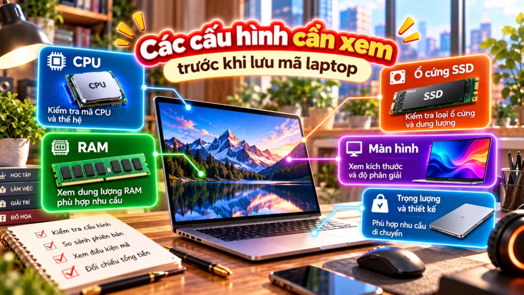 Hình minh họa đối chiếu cấu hình laptop Hình minh họa các thông số cần đối chiếu khi mua laptop