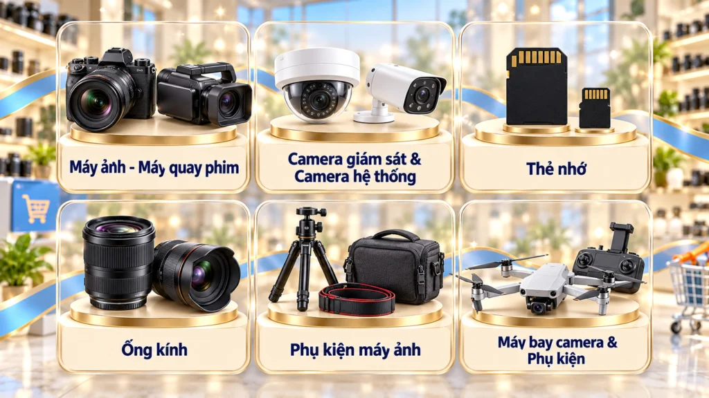 Hình minh họa nhóm hàng máy ảnh và máy quay phim Hình minh họa sáu nhóm hàng trong danh mục Máy Ảnh & Máy Quay Phim