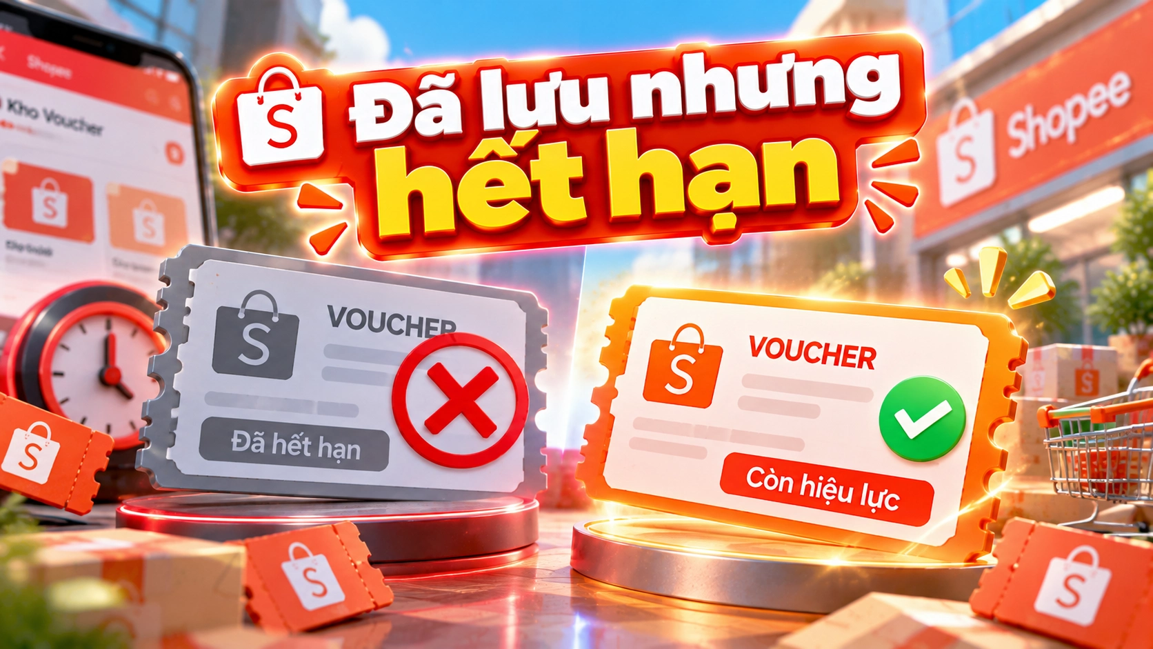 Hình minh họa voucher đã lưu hết hạn Hình minh họa voucher đã lưu trên Shopee nhưng không còn dùng được vì hết hạn