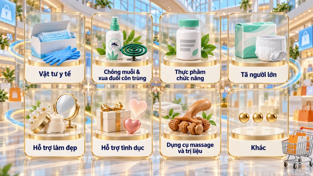 Hình minh họa tám nhóm hàng trong danh mục Sức Khỏe