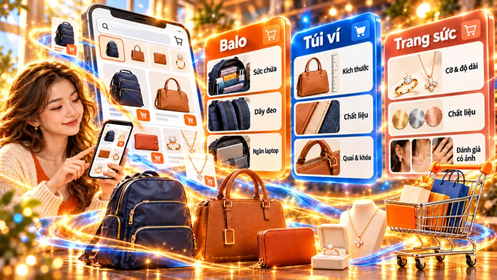 Hình minh họa chọn balo, túi ví, trang sức Hình minh họa tiêu chí chọn balo, túi ví và trang sức