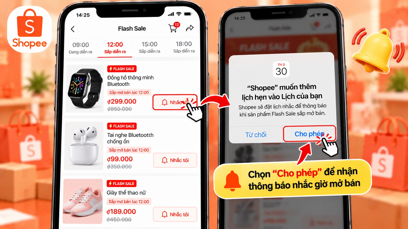 Hình minh họa đặt nhắc Flash Sale Shopee trước giờ mở bán Hình minh họa chọn Nhắc tôi cho sản phẩm Flash Sale sắp diễn ra trên Shopee