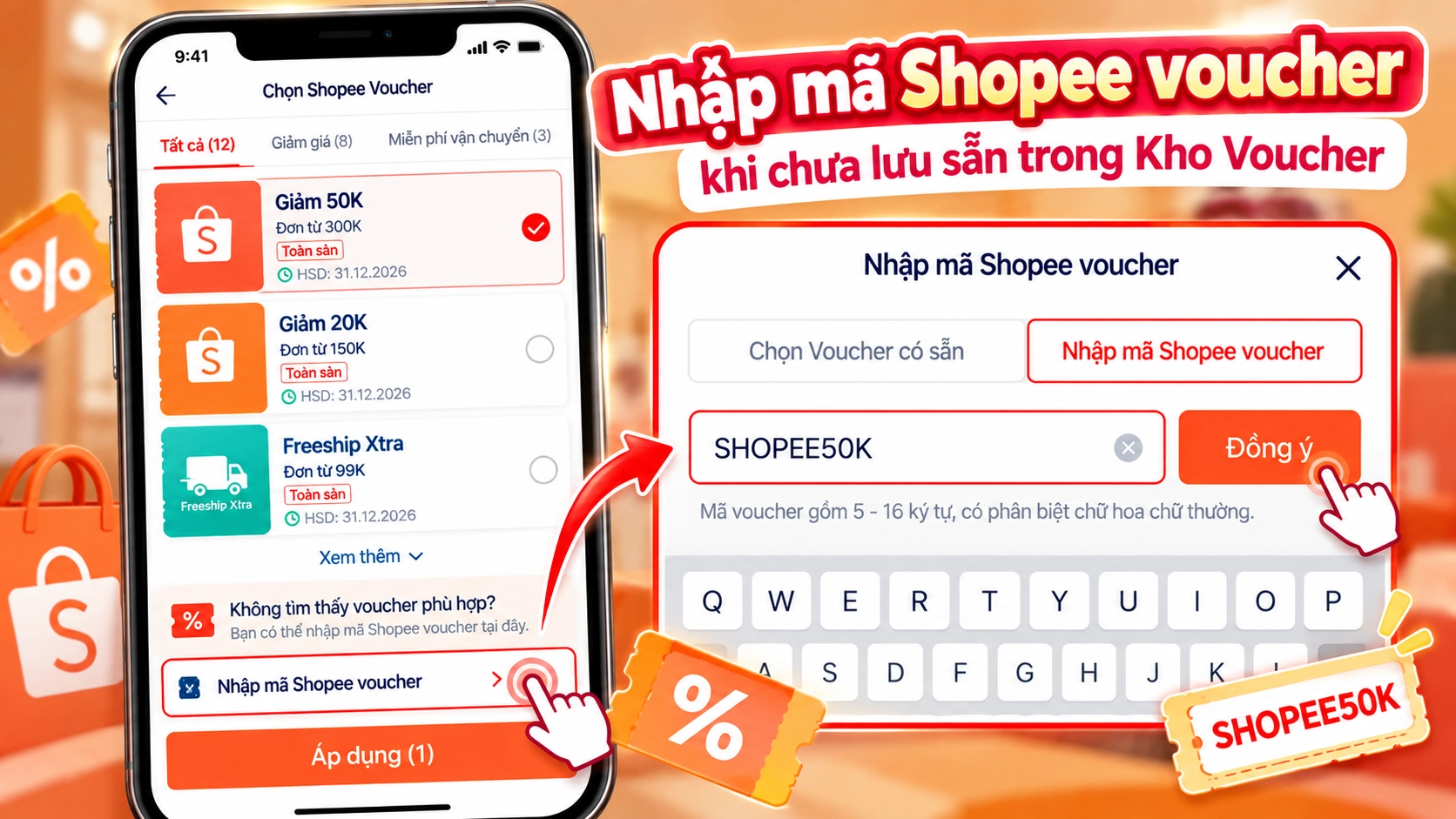 Hình minh họa ô nhập mã Shopee voucher Hình minh họa nhập mã Shopee voucher thủ công