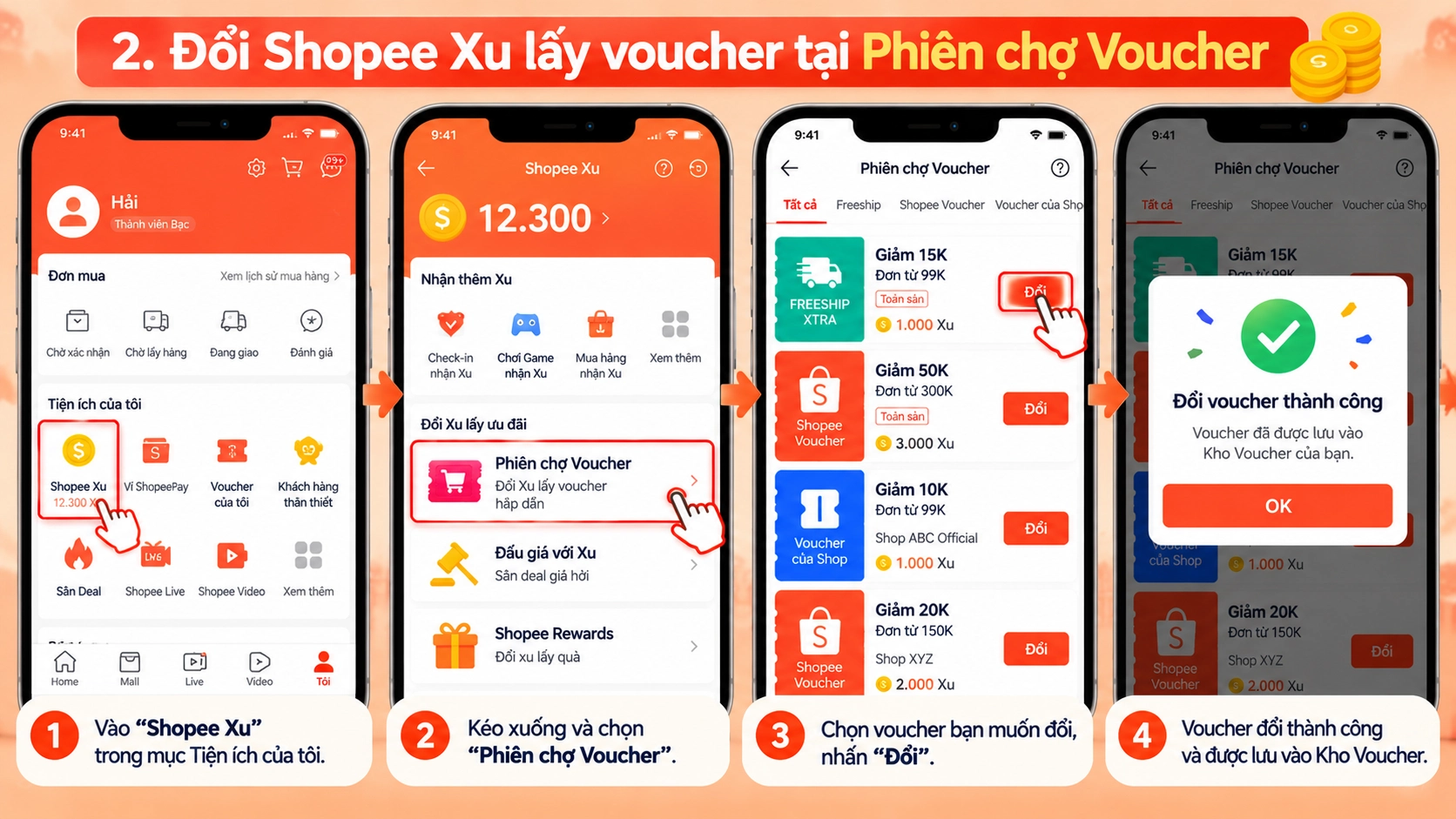 Hình minh họa phiên chợ Voucher đổi Xu Hình minh họa phiên chợ Voucher - đổi Shopee Xu lấy voucher