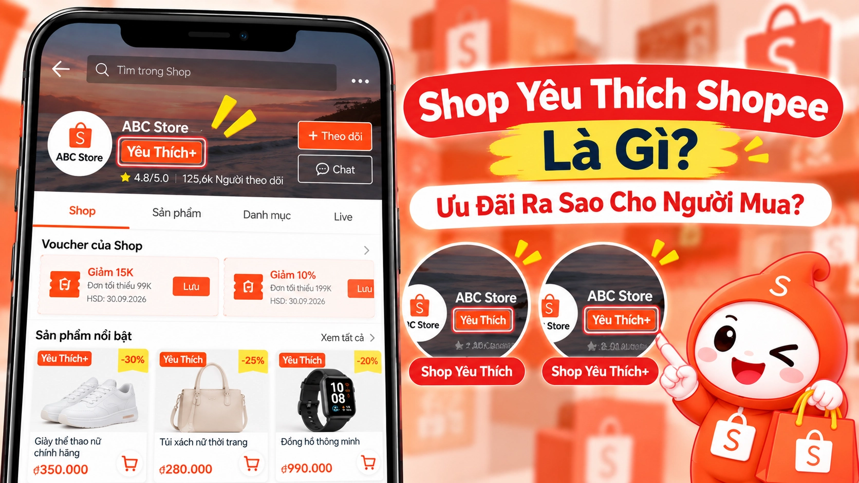 Hình minh họa biểu tượng Shop Yêu Thích Hình minh họa biểu tượng nhận diện Shop Yêu Thích trên Shopee