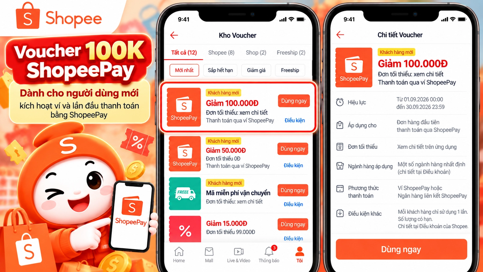 Hình minh họa điều kiện áp dụng voucher 100k ShopeePay Hình minh họa Voucher 100k ShopeePay cho người dùng mới