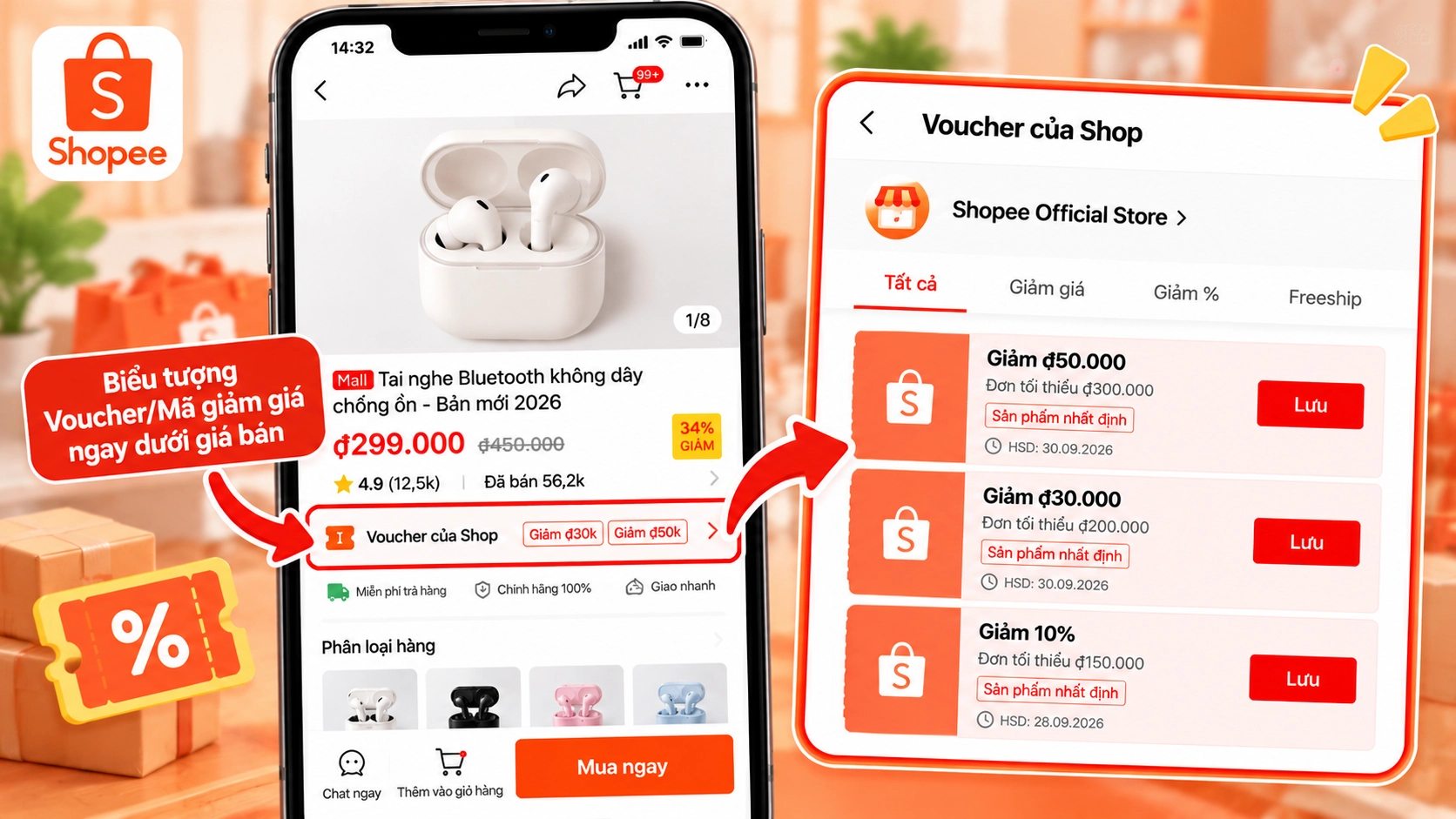 Hình minh họa Voucher Shop ở trang sản phẩm Hình minh họa Voucher của Shop tại trang sản phẩm Shopee