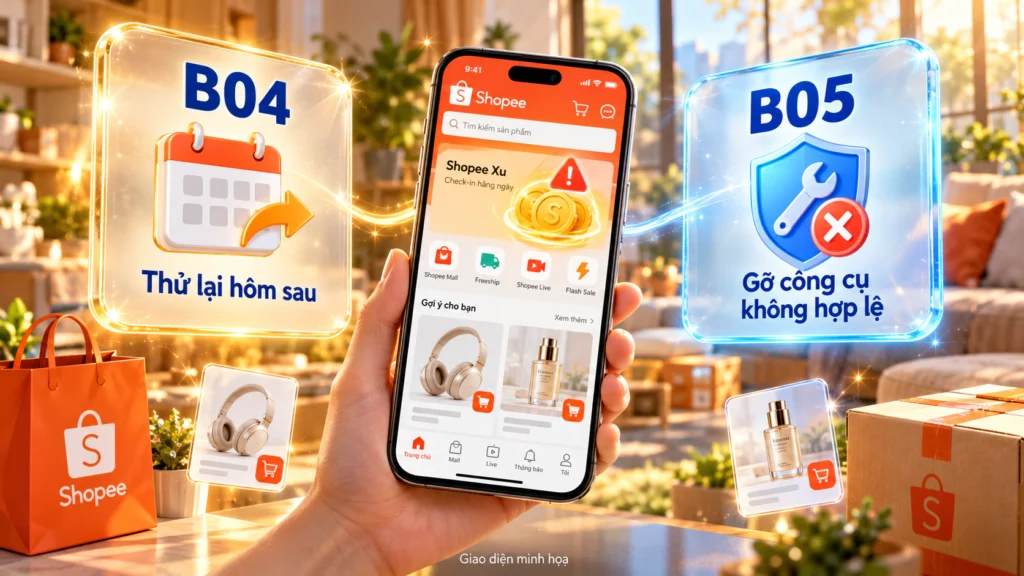 Hình minh họa xử lý lỗi điểm danh Hình minh họa hai thẻ xử lý lỗi điểm danh B04 và B05
